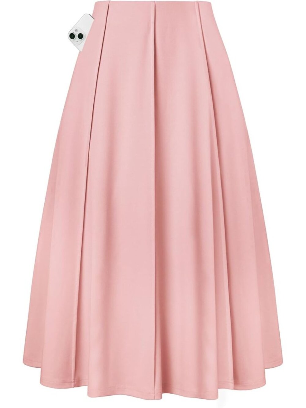Women's Pink Panel-pleated High-waisted Deep Side Pockets A Line Flowy Skirt